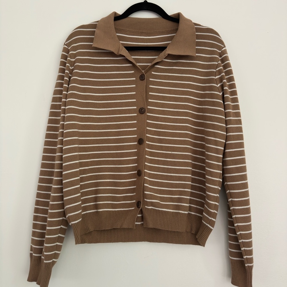 SHEIN Brown‎ and Cream Striped Cardigan
